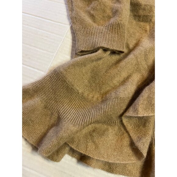 Charter Club Womens 100% cashmere Ruffle Cardigan Sweater L Tan open front soft - Picture 7 of 11